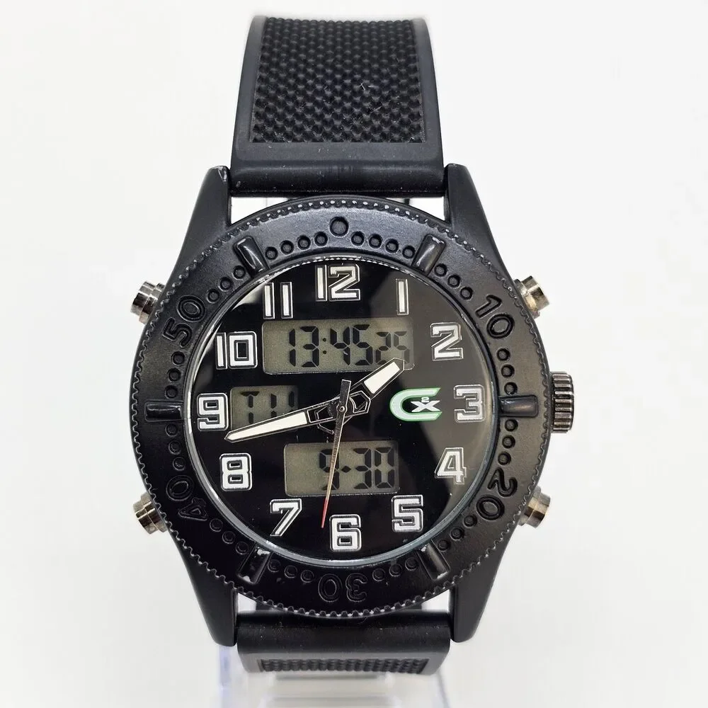 Men CX2 Croton Sport Black Tone Silicone Analog Digital Watch 46MM New Batteries